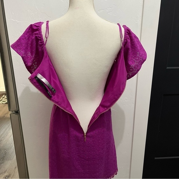 Kensie Fuchsia Off The Shoulder Eyelet A-Line Mini Dress Small - Picture 6 of 13